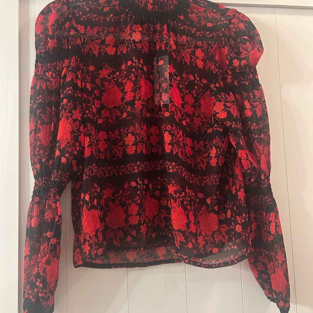 Floral Red and Black Women's Top